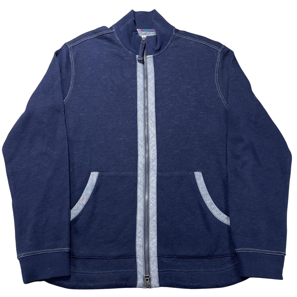 Robert Graham Jacket Mens Large Blue Cotton Knit Full Zip Bomber Stand‎ Collar